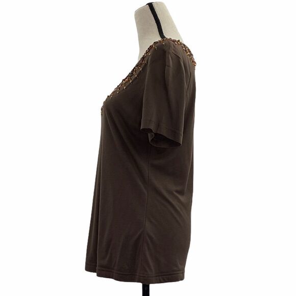 ESCADA Brown Beaded Sequined Beaded Blouse 42 Nwt - Picture 4 of 13